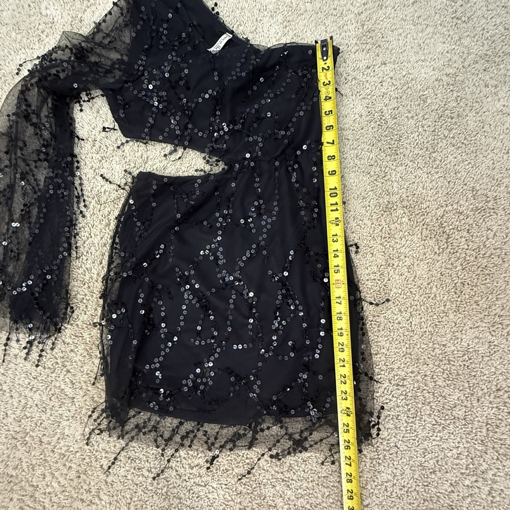 LUCY IN THE SKY Black Sequin One Shoulder Mesh DRESS L HOCO Whimsigoth Vamp Sexy - Picture 6 of 16